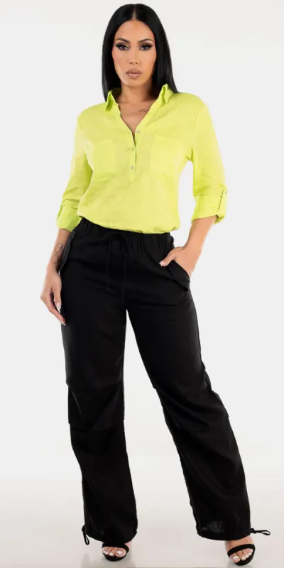 Lime Linen Black Joggers Look sold by Moda