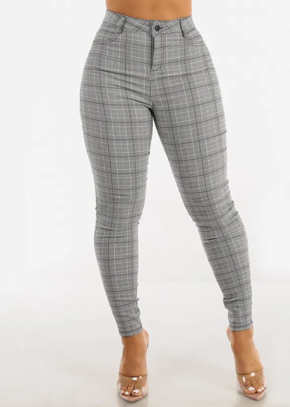 High Waisted Grey Checkered Skinny Pants sold by Moda