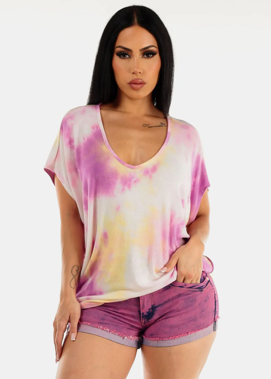 Tie Dye Short Dolman Sleeve Hacci Top sold by Moda