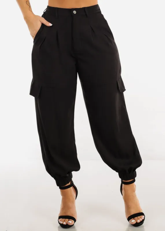 Black High Waisted Cargo Jogger Pants sold by Moda