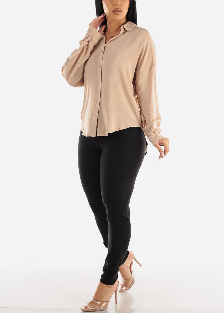 Beige Oversized Long Sleeve Button Down Shirt sold by Moda product image thumbnail 2