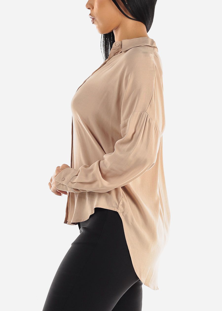 Beige Oversized Long Sleeve Button Down Shirt sold by Moda product image thumbnail 3
