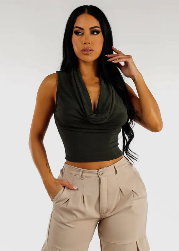 Drape Cowl Neck Sleeveless Top Olive sold by Moda