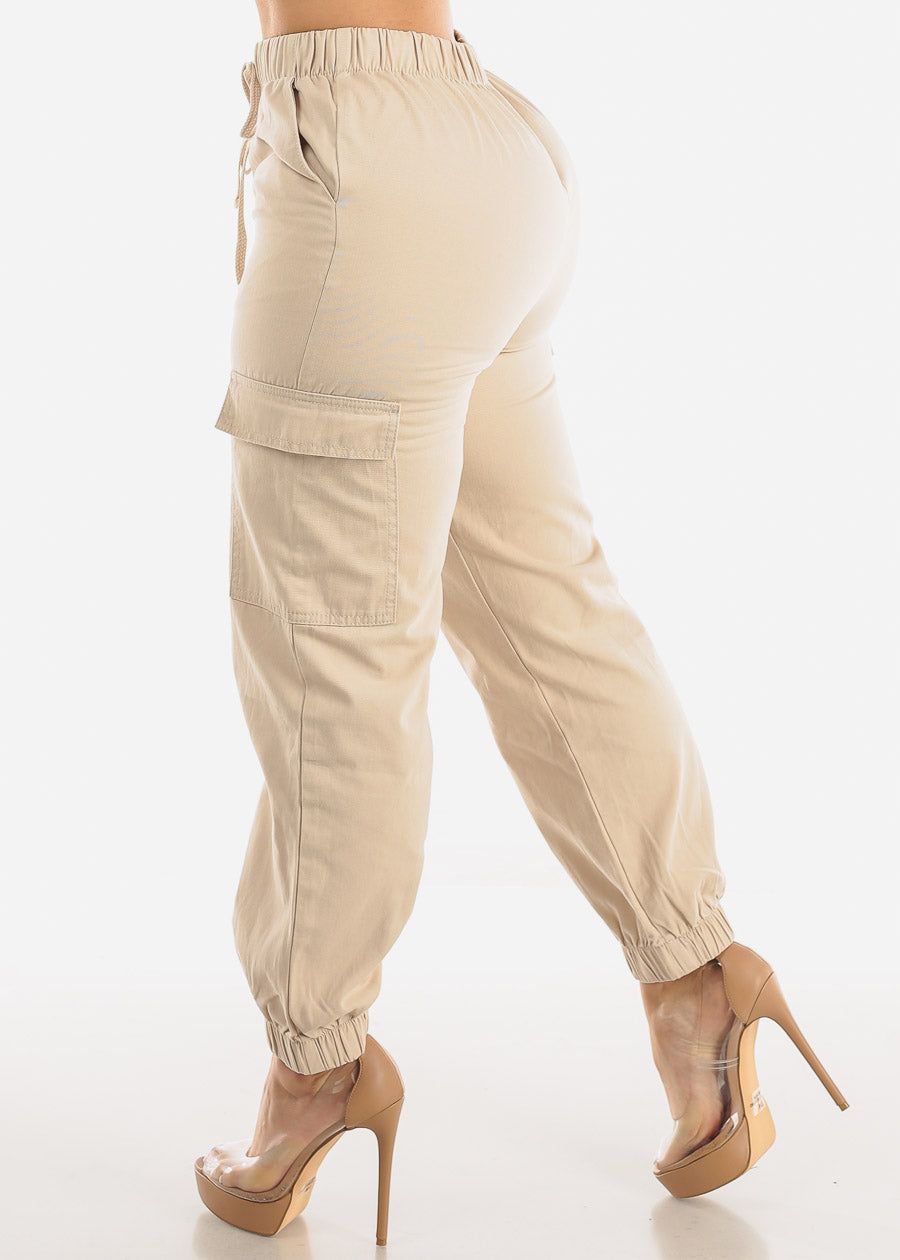 Cotton High Waist Cargo Jogger Pants Khaki sold by Moda product image thumbnail 4