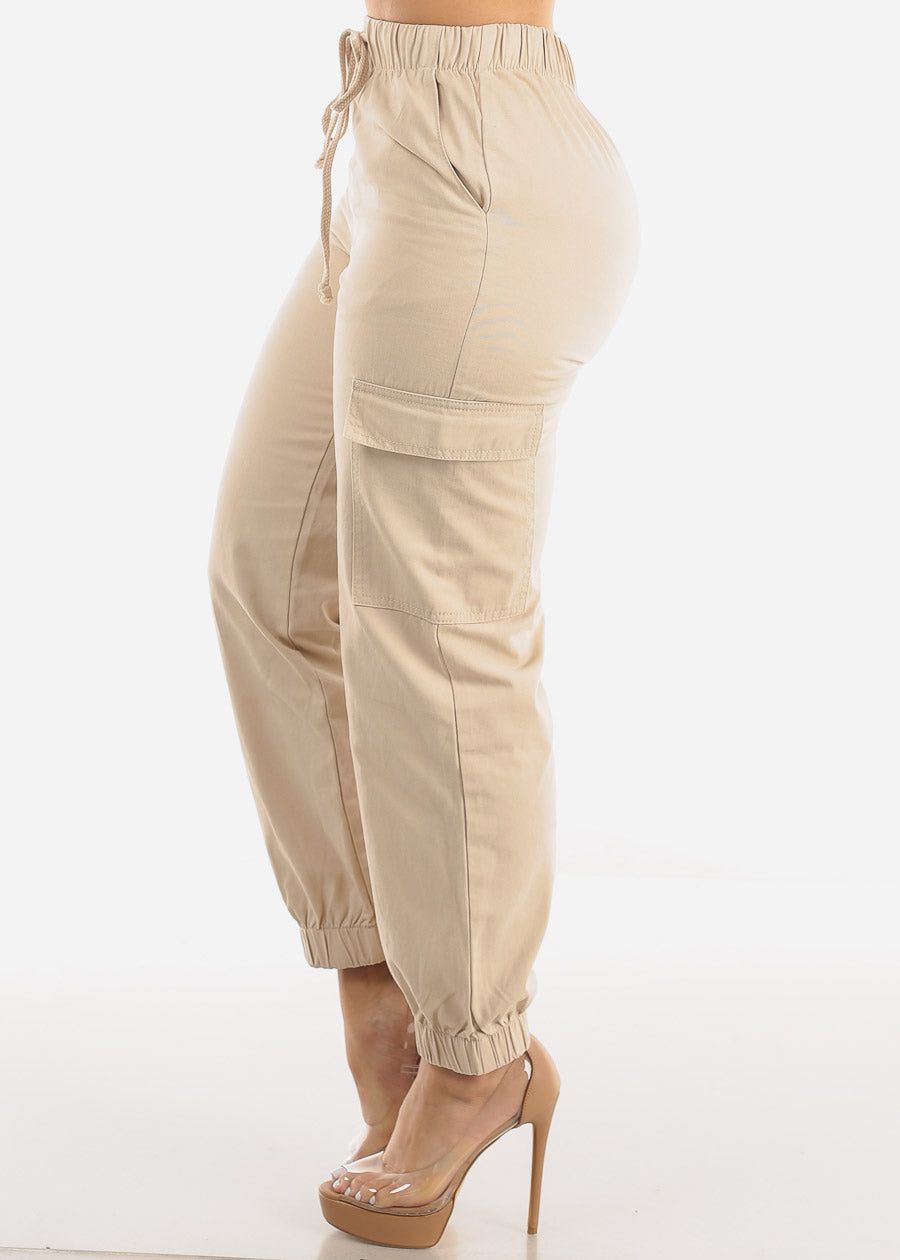 Cotton High Waist Cargo Jogger Pants Khaki sold by Moda product image thumbnail 3