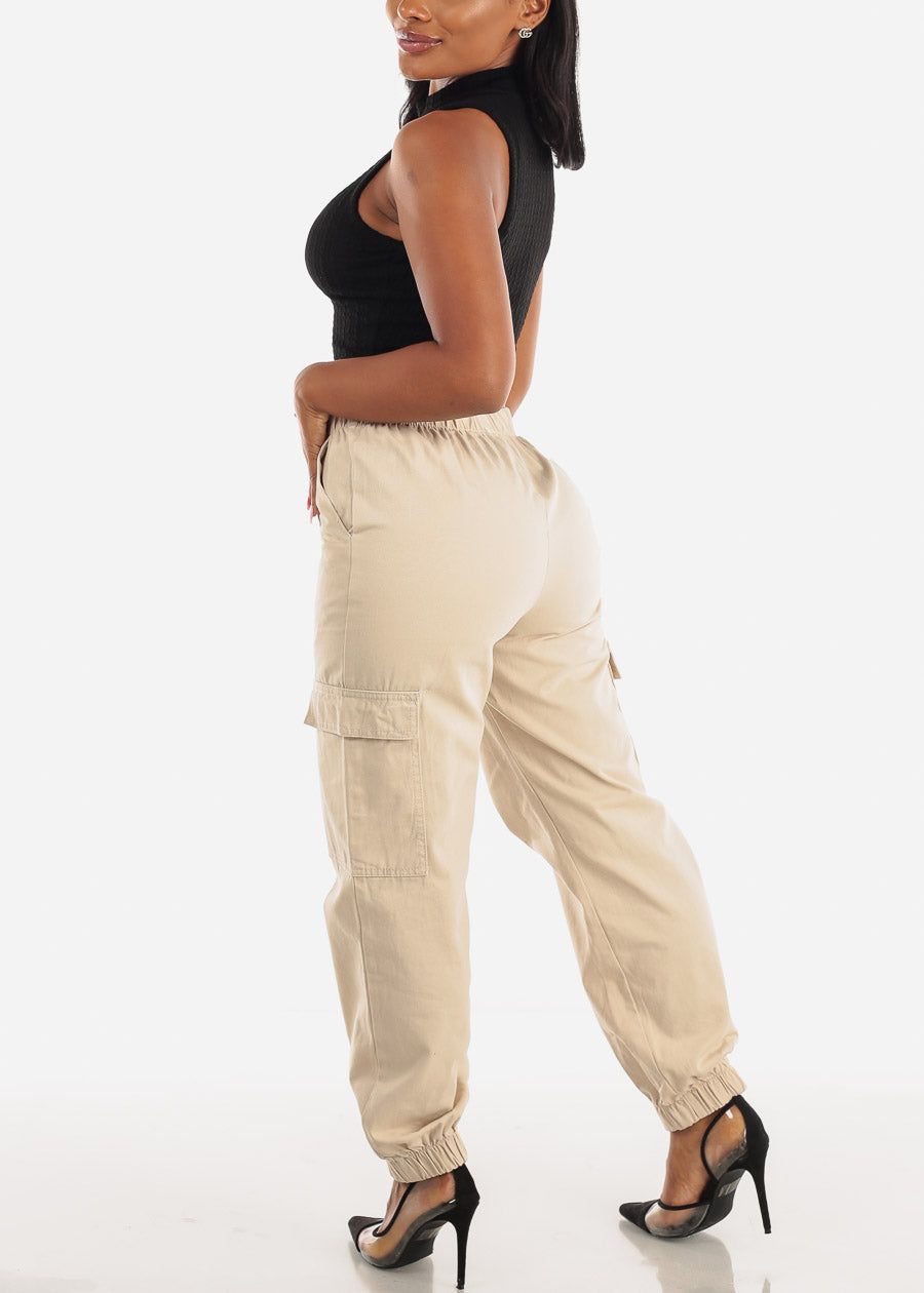 Cotton High Waist Cargo Jogger Pants Khaki sold by Moda product image thumbnail 5