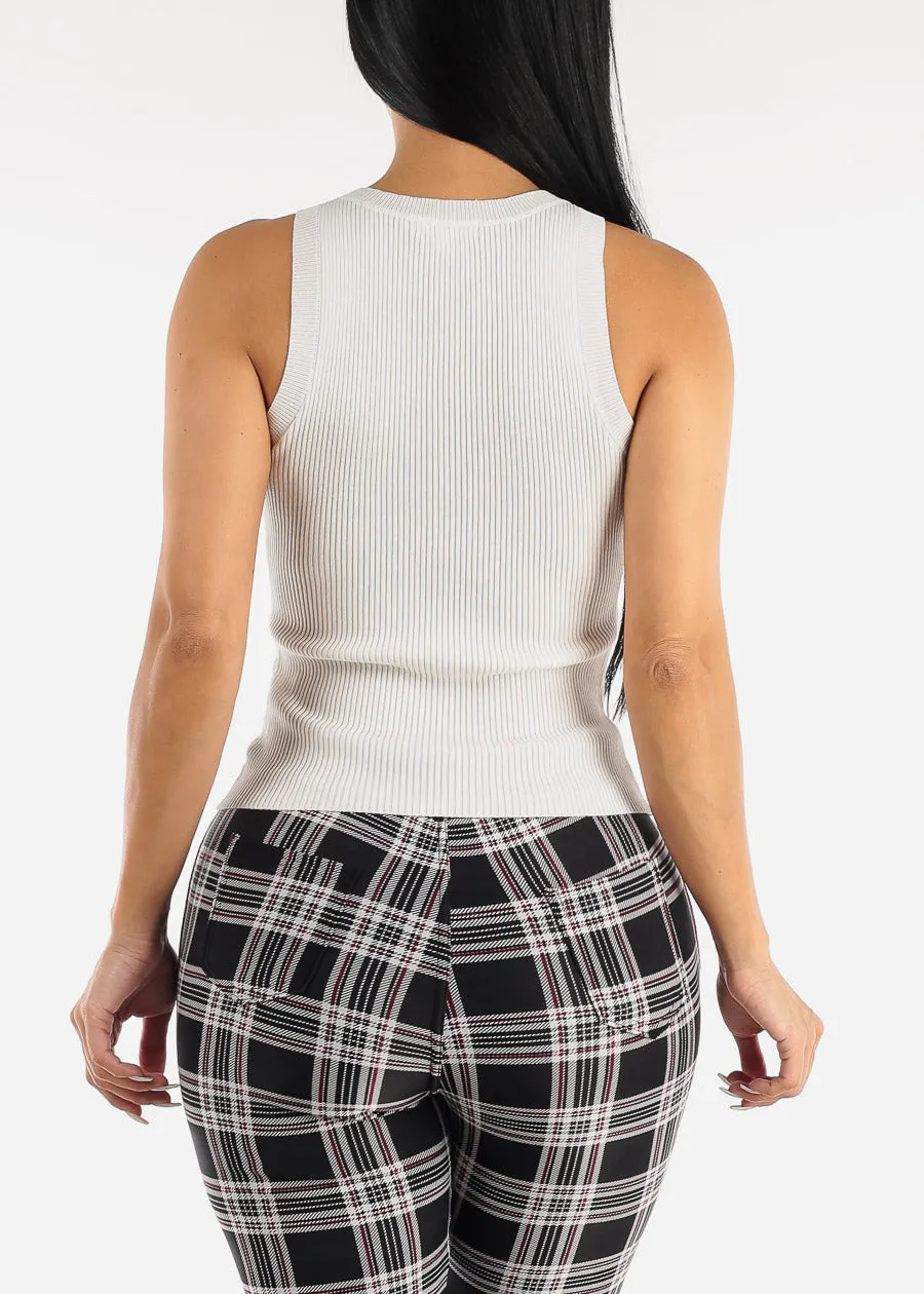 White Sleeveless Ribbed Fitted Tank Top sold by Moda product image thumbnail 4