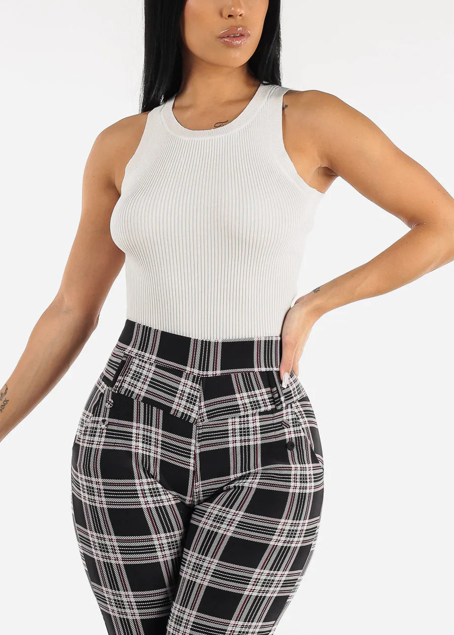 White Sleeveless Ribbed Fitted Tank Top sold by Moda