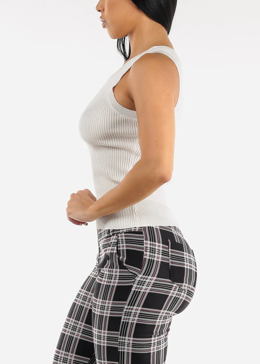 White Sleeveless Ribbed Fitted Tank Top sold by Moda product image thumbnail 3