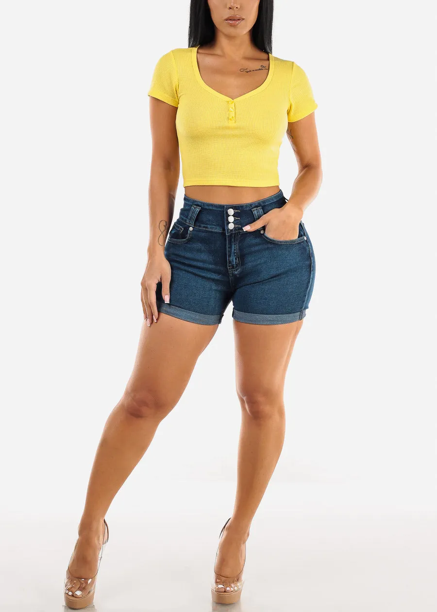 Thermal Short Sleeve Vneck Crop Top Yellow sold by Moda product image thumbnail 2