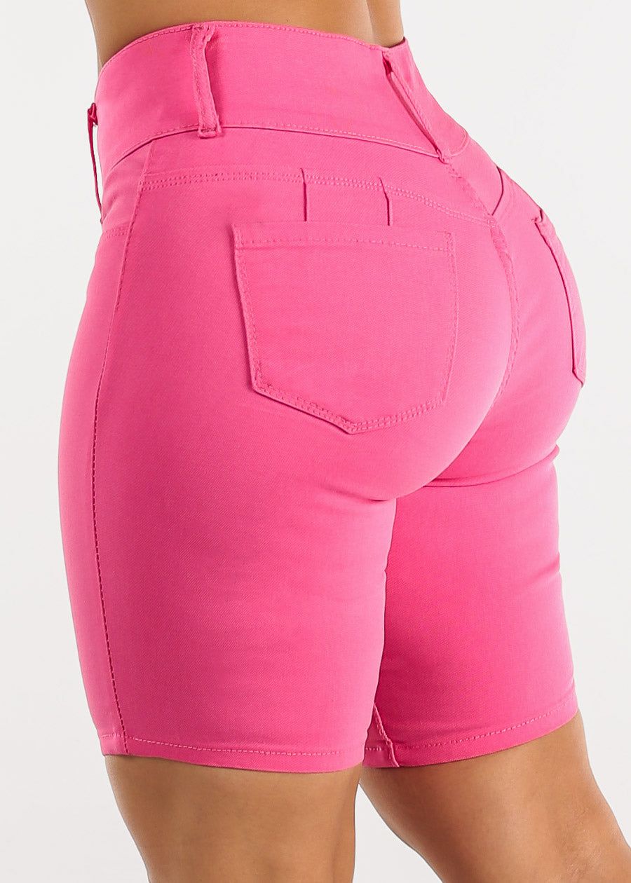 Butt Lifting High Waist Hyper Stretch Bermuda Shorts Hot Pink sold by Moda