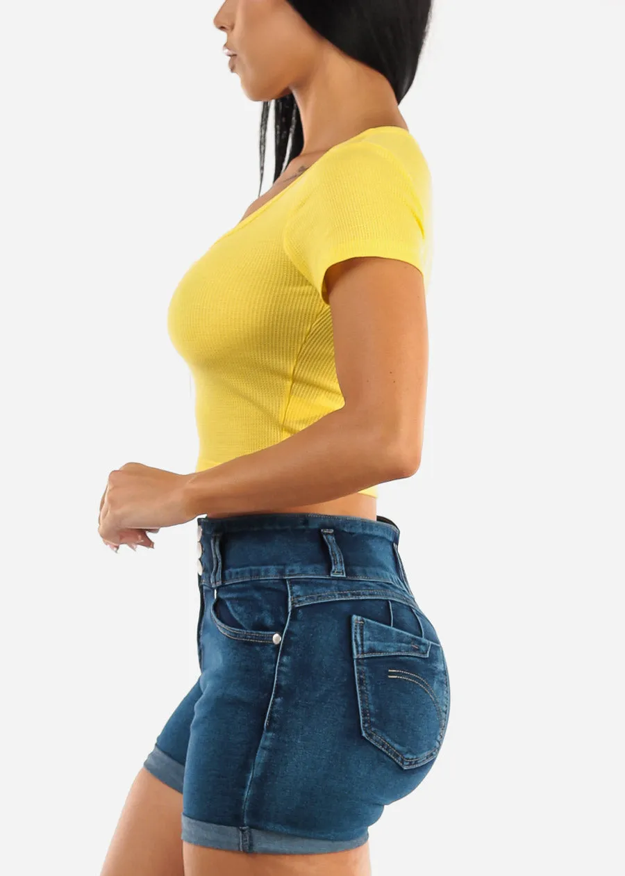 Thermal Short Sleeve Vneck Crop Top Yellow sold by Moda product image thumbnail 3