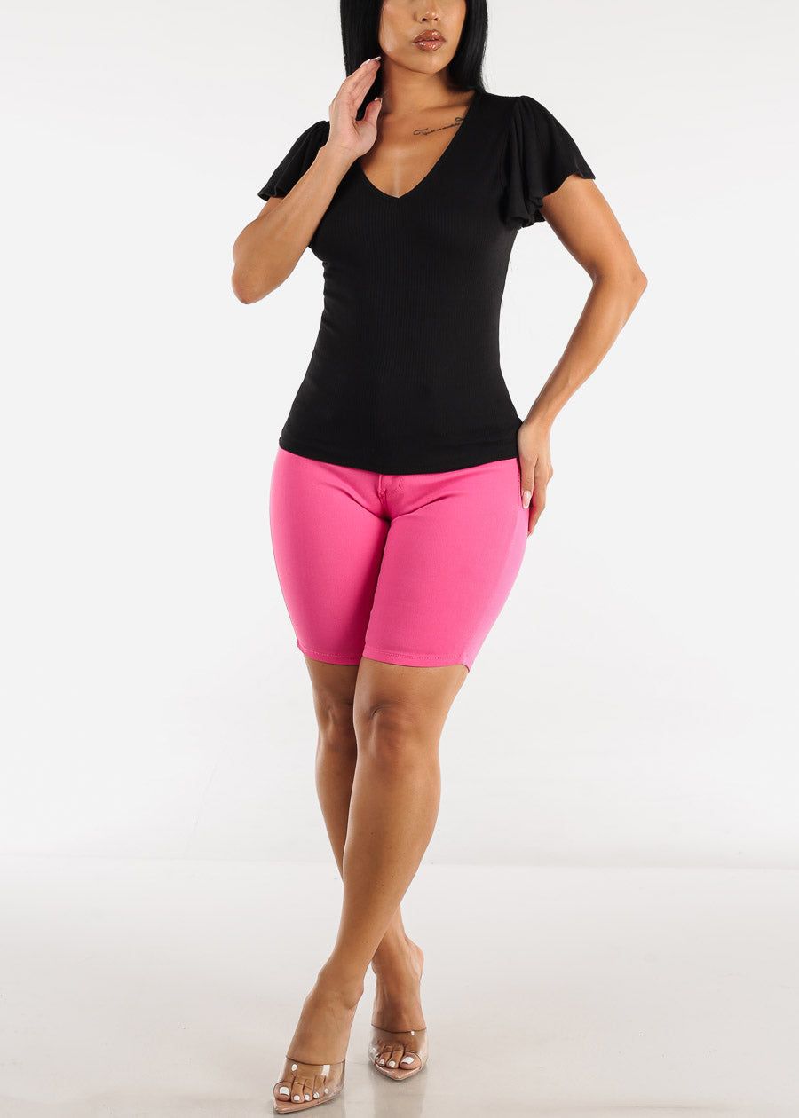 Butt Lifting High Waist Hyper Stretch Bermuda Shorts Hot Pink sold by Moda product image thumbnail 2