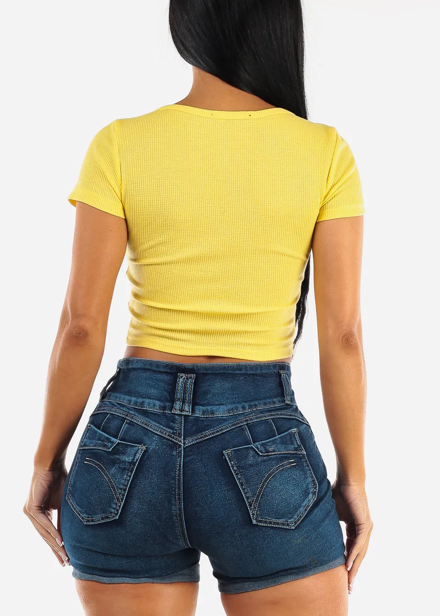 Thermal Short Sleeve Vneck Crop Top Yellow sold by Moda product image thumbnail 4