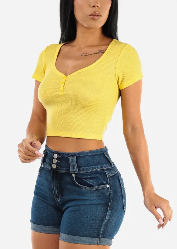 Thermal Short Sleeve Vneck Crop Top Yellow sold by Moda