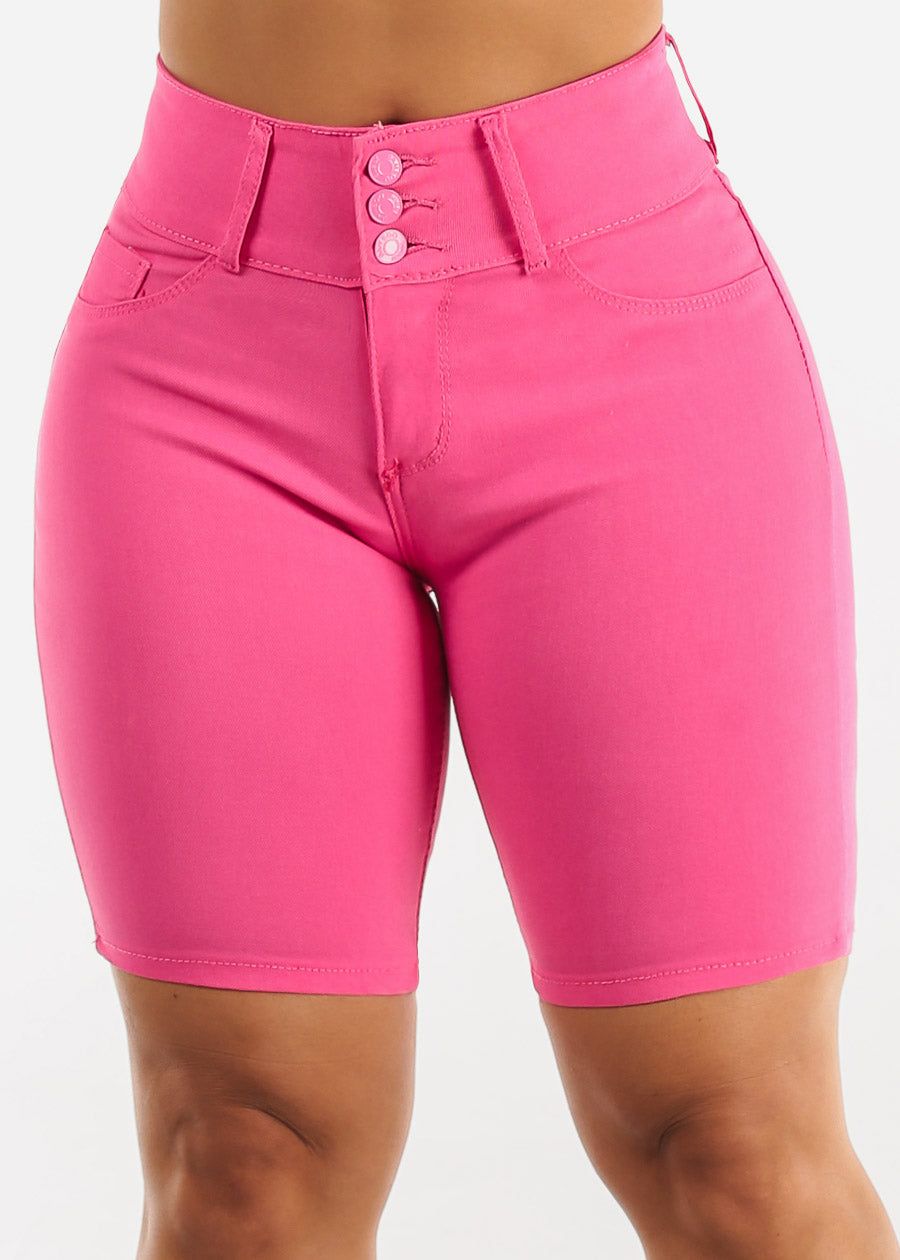 Butt Lifting High Waist Hyper Stretch Bermuda Shorts Hot Pink sold by Moda product image thumbnail 3