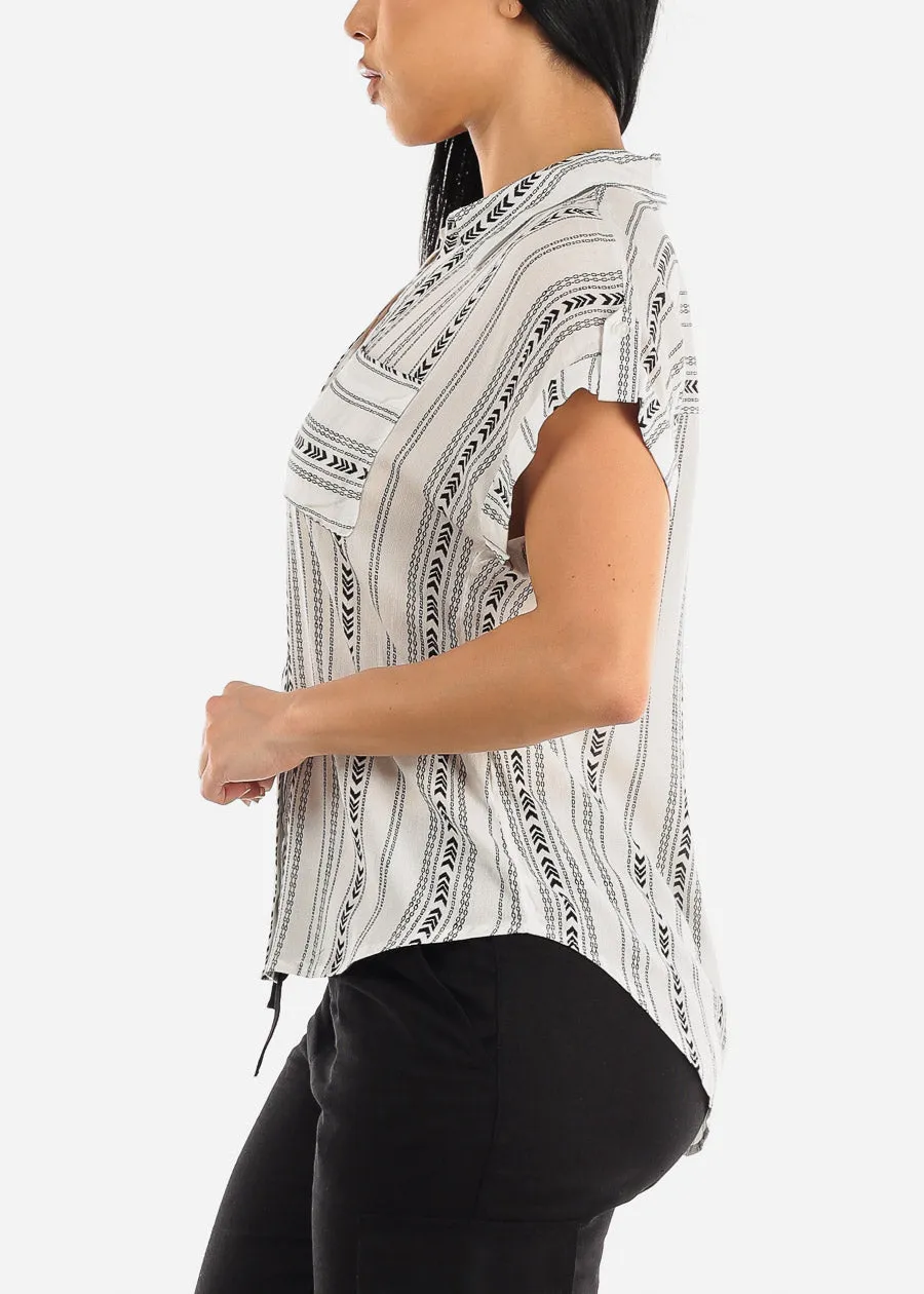 Stripe Short Cap Sleeve Button Up Shirt Ivory & Black sold by Moda product image thumbnail 3