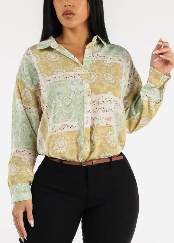 Long Sleeve Button Down Floral Shirt Sage sold by Moda