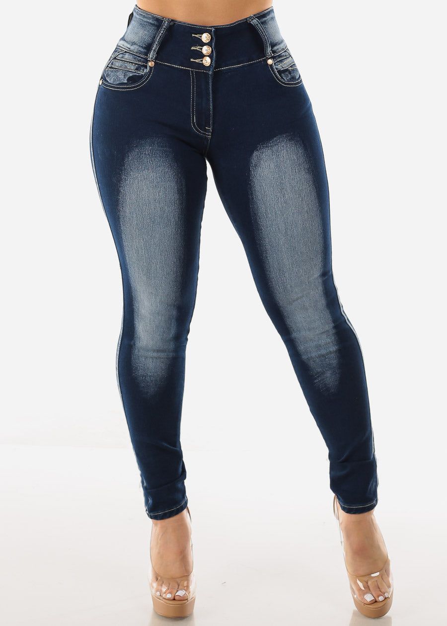 High Waisted Levantacola Skinny Jeans Dark Wash sold by Moda product image thumbnail 4