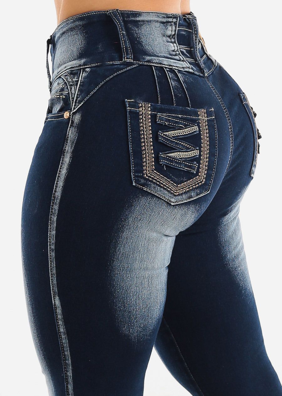 High Waisted Levantacola Skinny Jeans Dark Wash sold by Moda