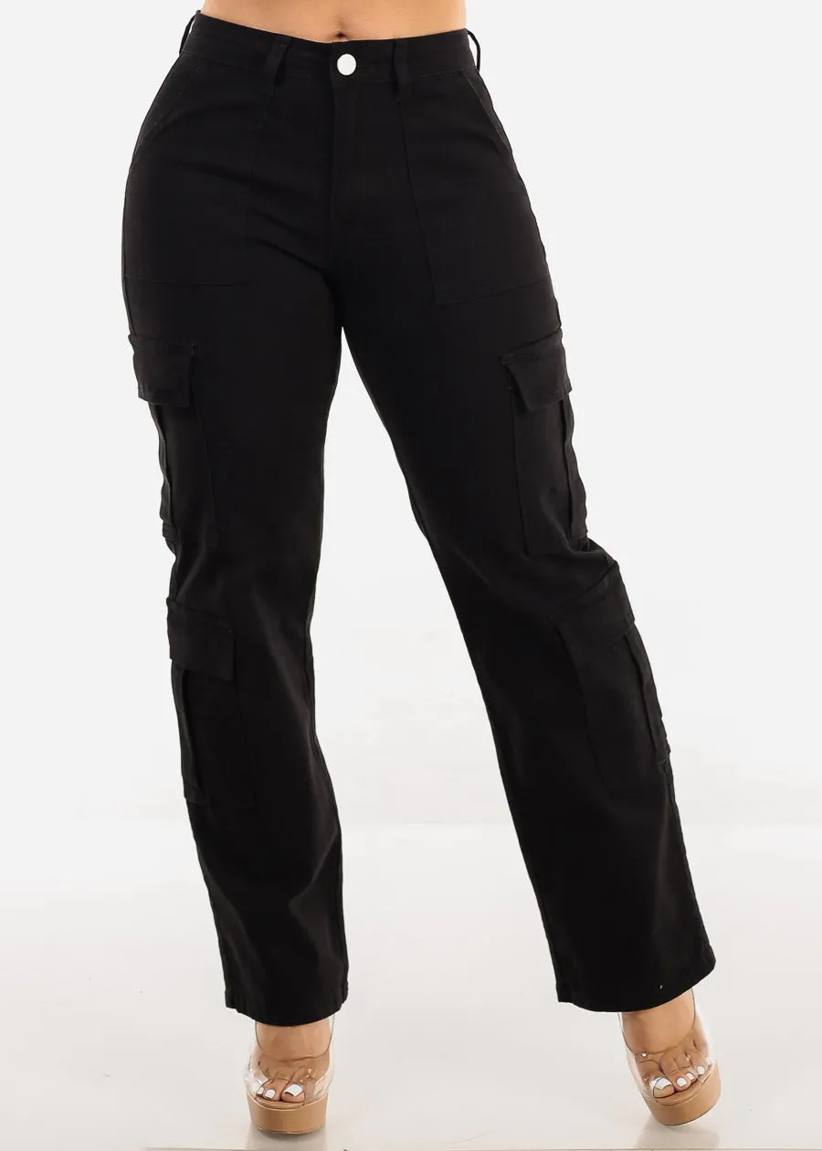 Butt Lift Mid Rise Straight Wide Leg Cargo Pants Black sold by Moda product image thumbnail 3