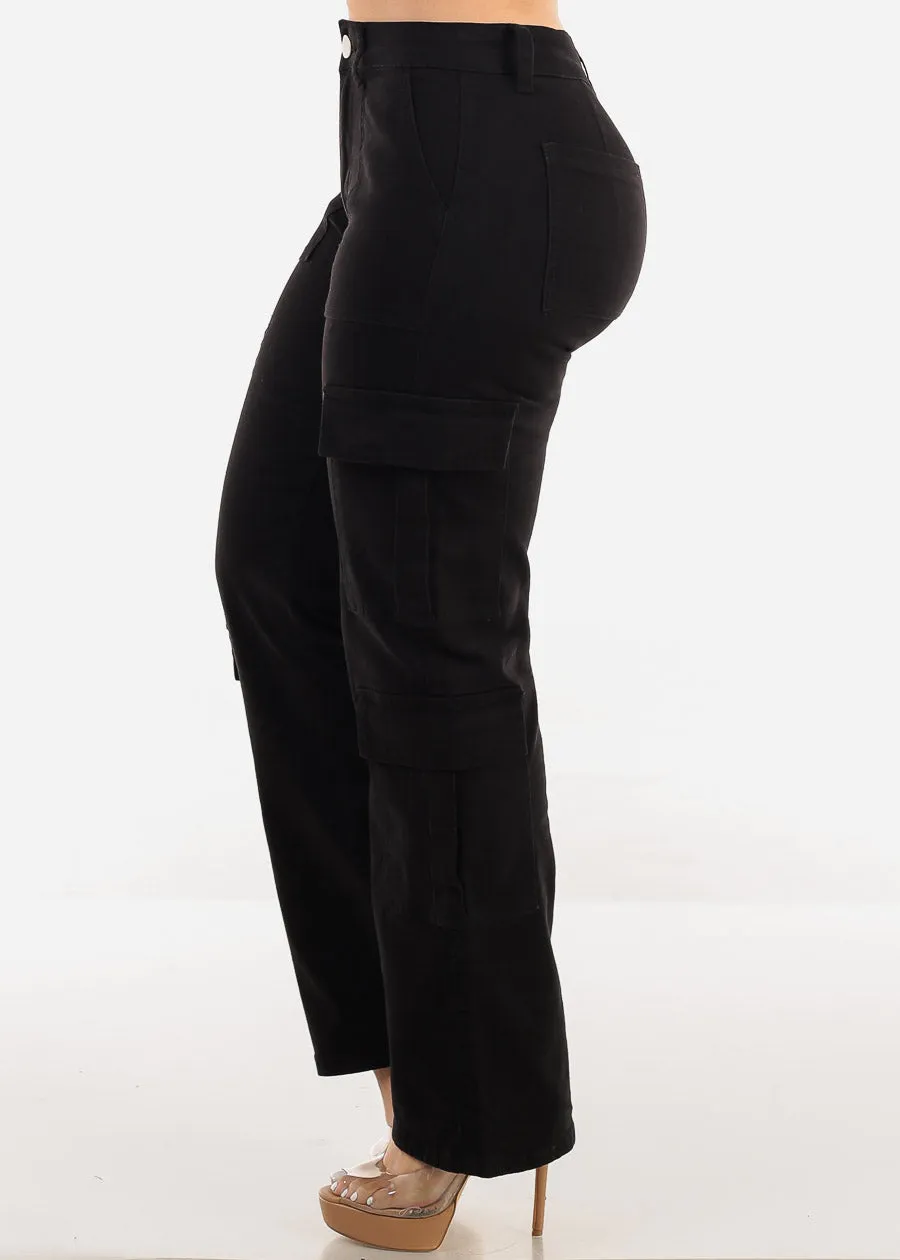 Butt Lift Mid Rise Straight Wide Leg Cargo Pants Black sold by Moda product image thumbnail 4