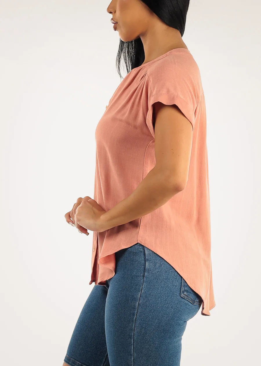 Short Sleeve Loose Button Up Peach Blouse sold by Moda product image thumbnail 3