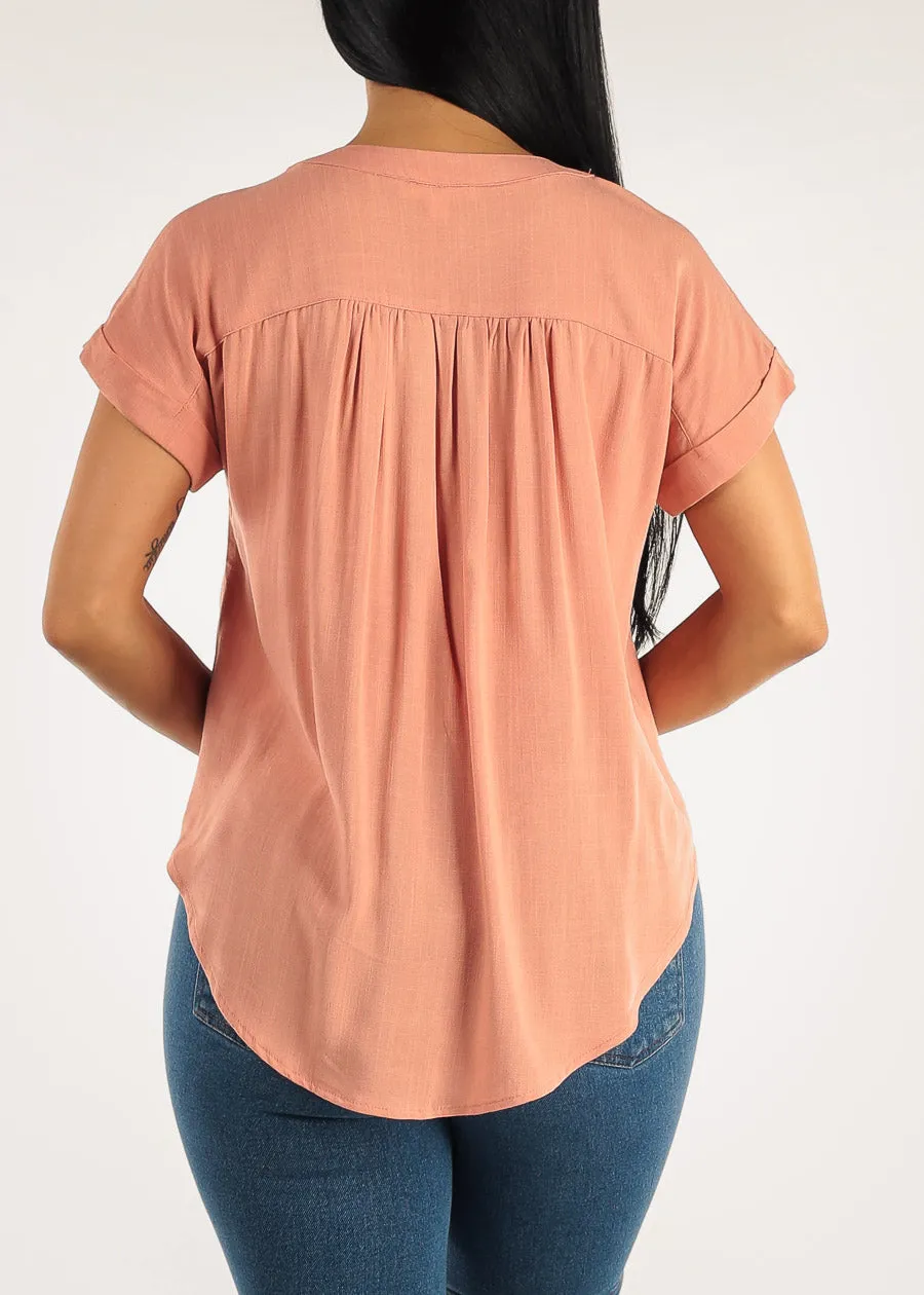 Short Sleeve Loose Button Up Peach Blouse sold by Moda product image thumbnail 4