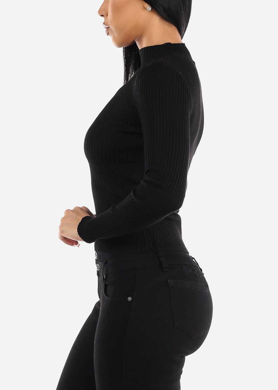 Black Long Sleeve Mock Neck Ribbed Sweater sold by Moda product image thumbnail 3