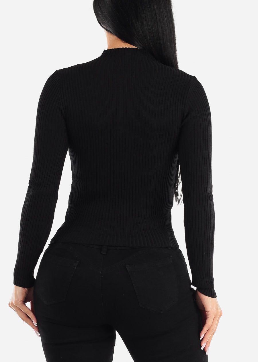 Black Long Sleeve Mock Neck Ribbed Sweater sold by Moda product image thumbnail 4