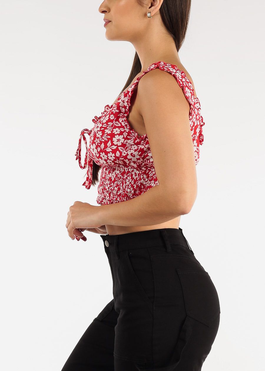 Sleeveless Smocked Waist Floral Crop Top Red sold by Moda product image thumbnail 3