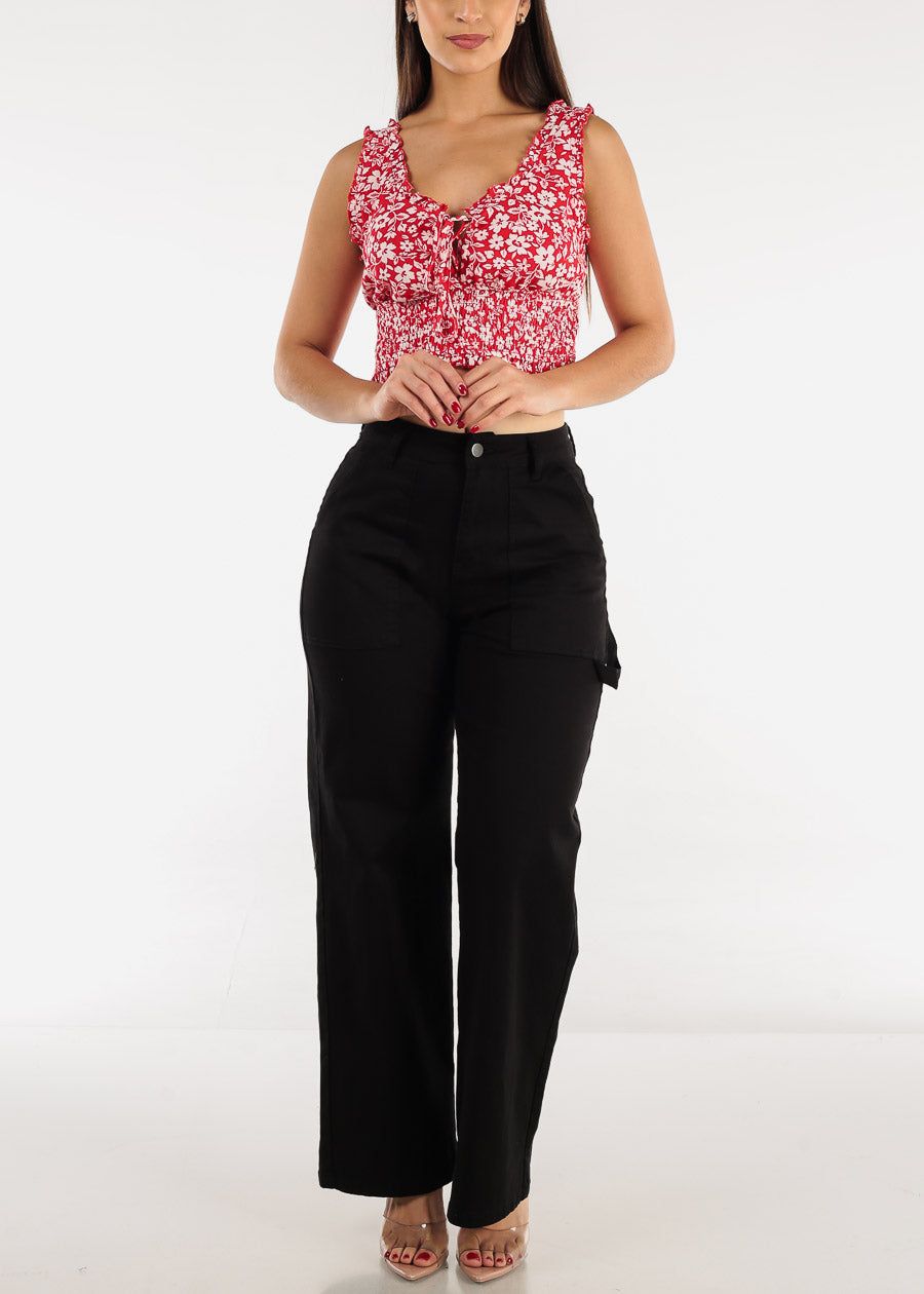 Sleeveless Smocked Waist Floral Crop Top Red sold by Moda product image thumbnail 2