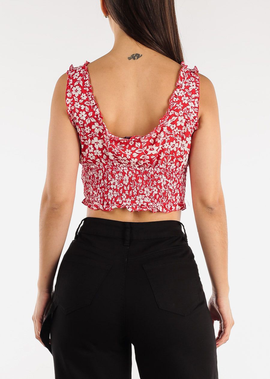 Sleeveless Smocked Waist Floral Crop Top Red sold by Moda product image thumbnail 4