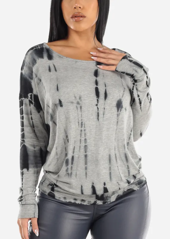 Tie Dye Long Sleeve Tunic Top Grey sold by Moda