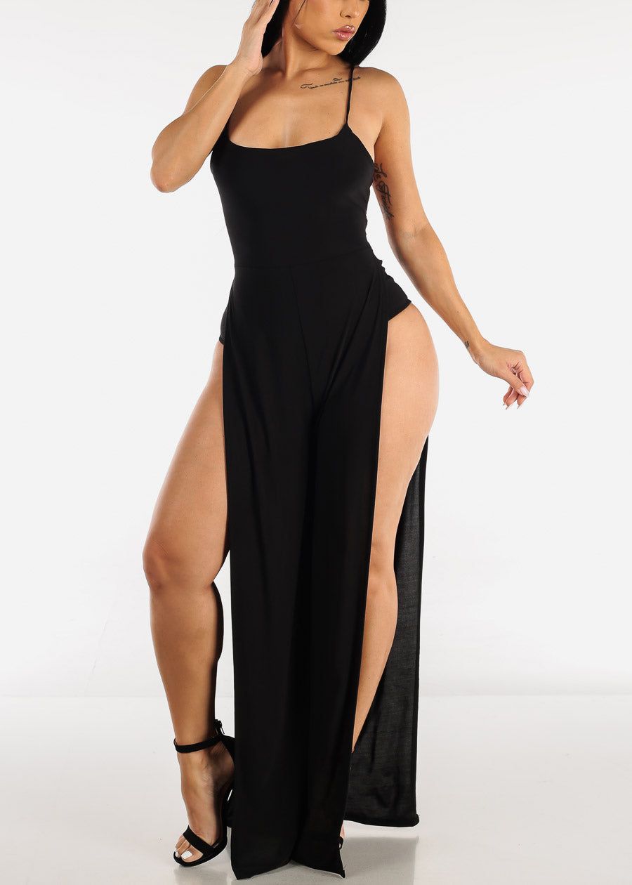 Black Sleeveless Lace Up Back High Slit Jumpsuit sold by Moda product image thumbnail 2