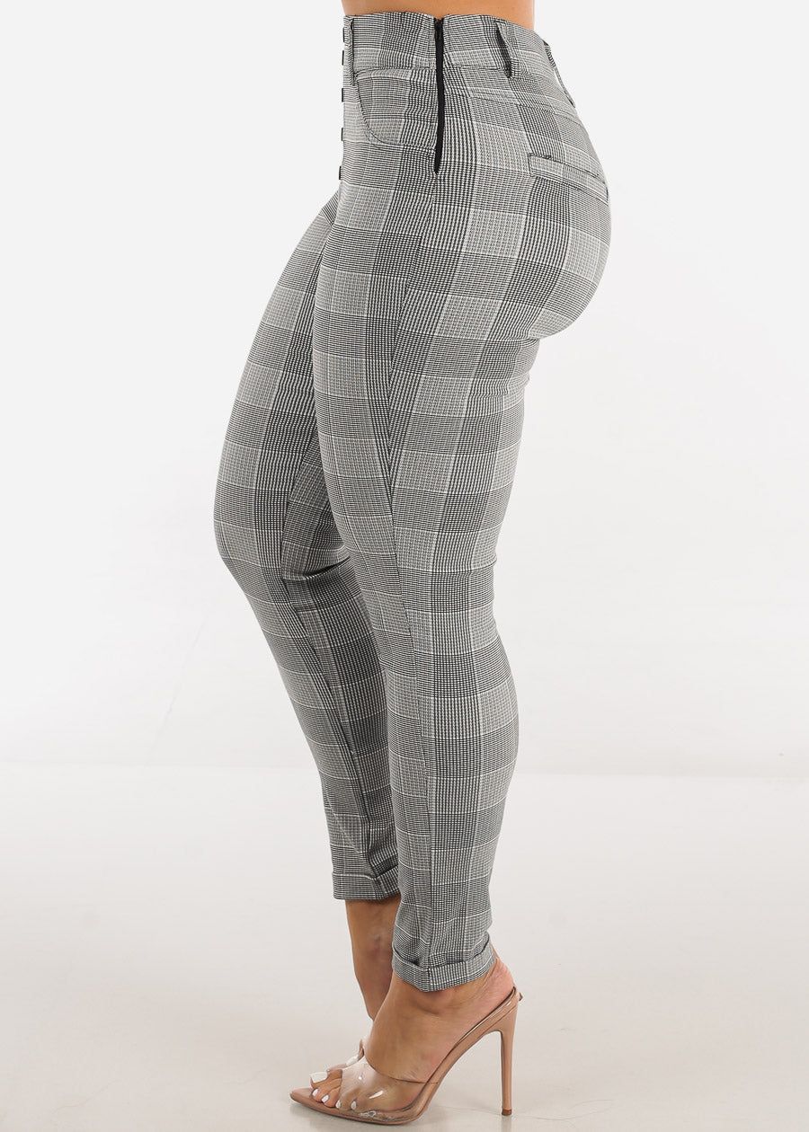 High Waisted Plaid Skinny Pants Black & White sold by Moda product image thumbnail 3