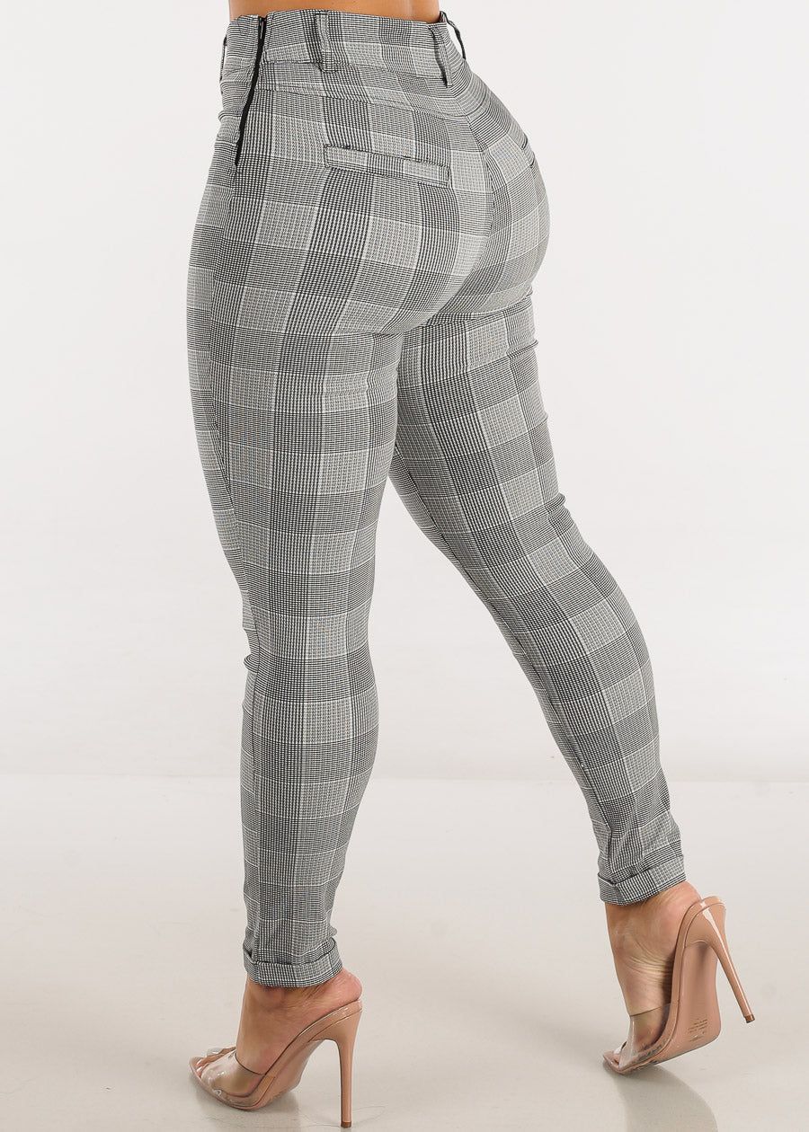 High Waisted Plaid Skinny Pants Black & White sold by Moda product image thumbnail 4