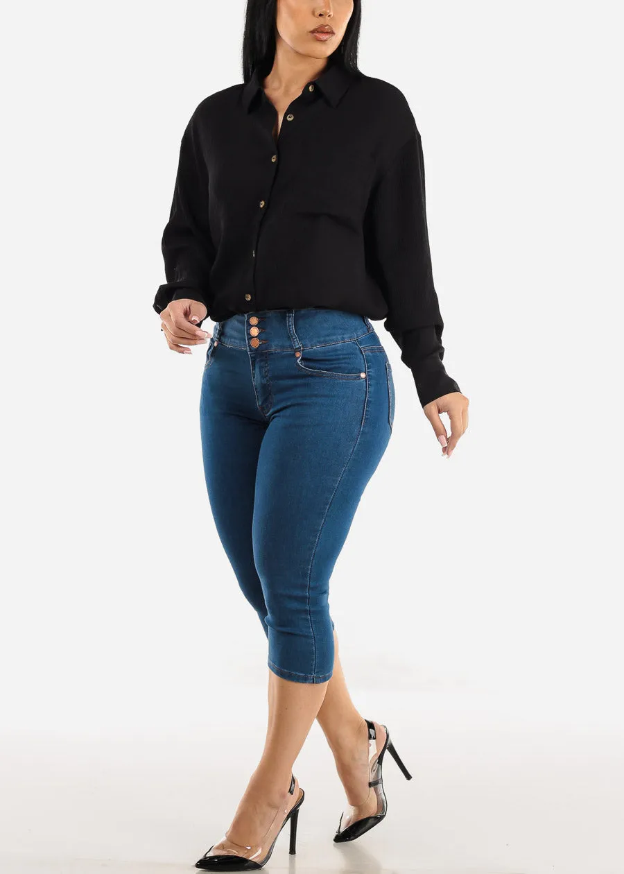Black Long Sleeve Textured Button Down Shirt sold by Moda product image thumbnail 2