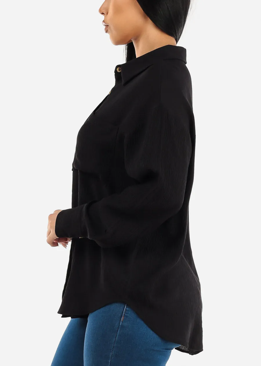 Black Long Sleeve Textured Button Down Shirt sold by Moda product image thumbnail 3