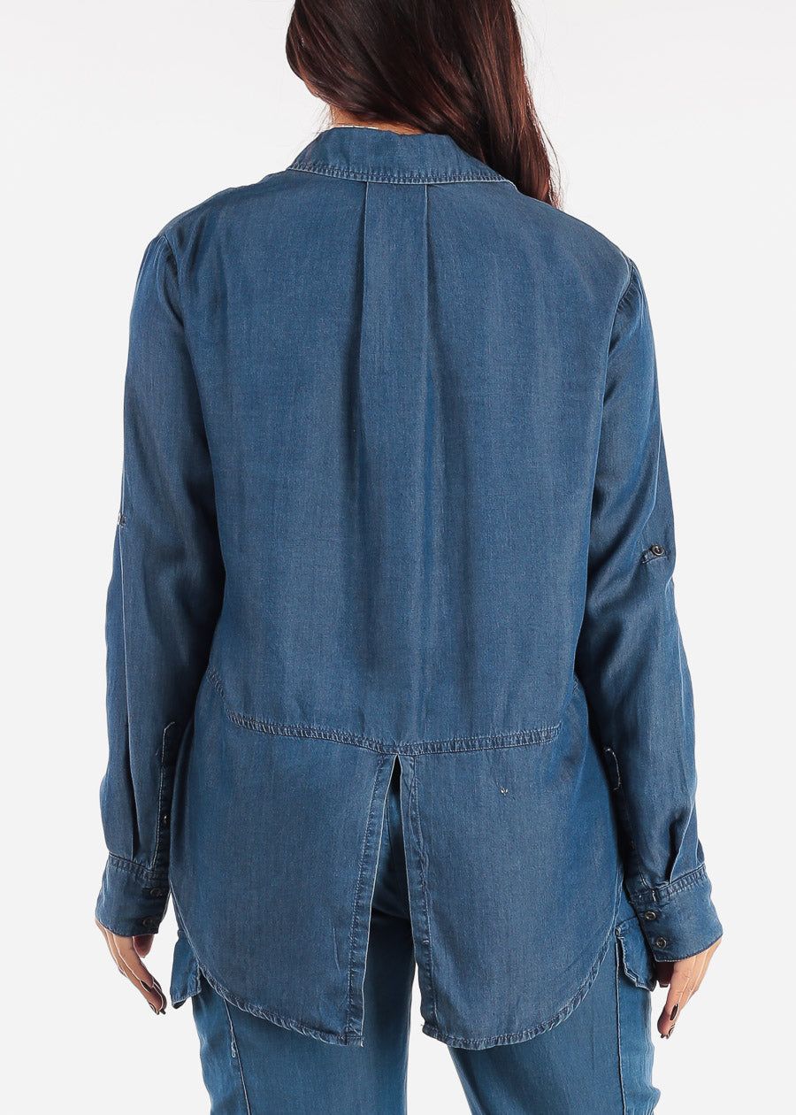 Dark Wash Button Up Shirt w Back Slit sold by Moda product image thumbnail 5