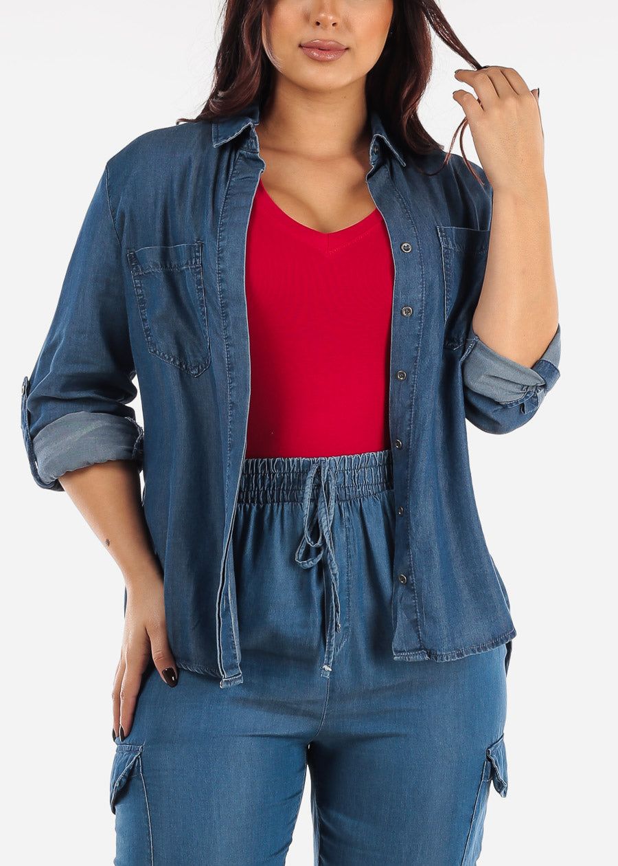 Dark Wash Button Up Shirt w Back Slit sold by Moda product image thumbnail 2