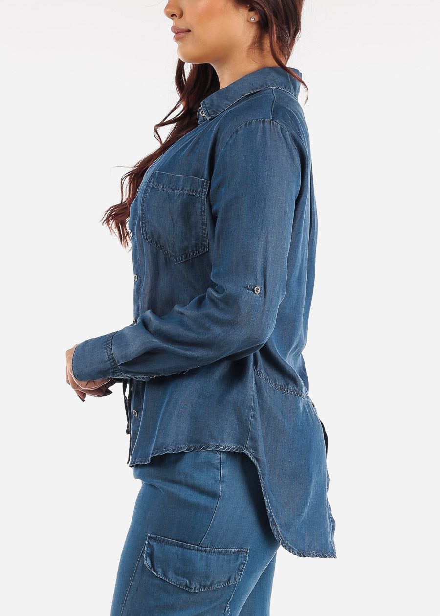 Dark Wash Button Up Shirt w Back Slit sold by Moda product image thumbnail 4