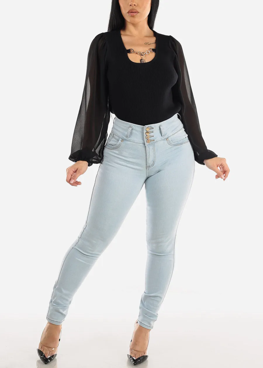 Super High Waist Butt Lifting Skinny Jeans Light Wash sold by Moda product image thumbnail 2