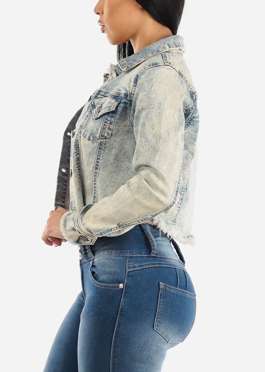 Denim Acid Wash Ripped Hem Jacket sold by Moda product image thumbnail 3