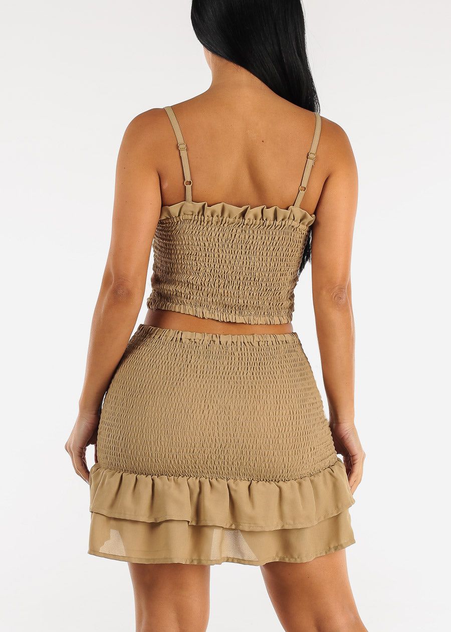 Sleeveless Smocked Crop Top & Mini Skirt Khaki (2 PCE SET) sold by Moda product image thumbnail 4
