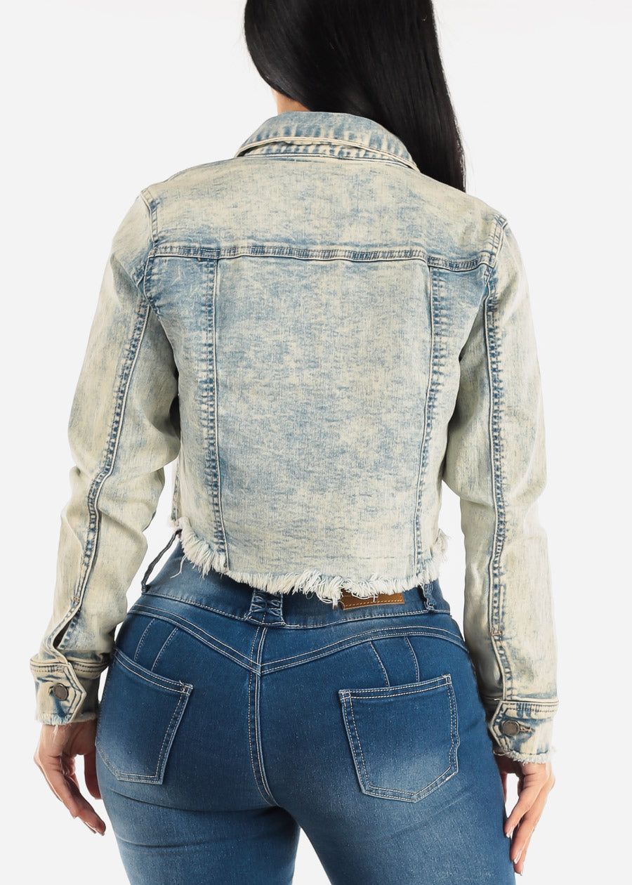 Denim Acid Wash Ripped Hem Jacket sold by Moda product image thumbnail 4