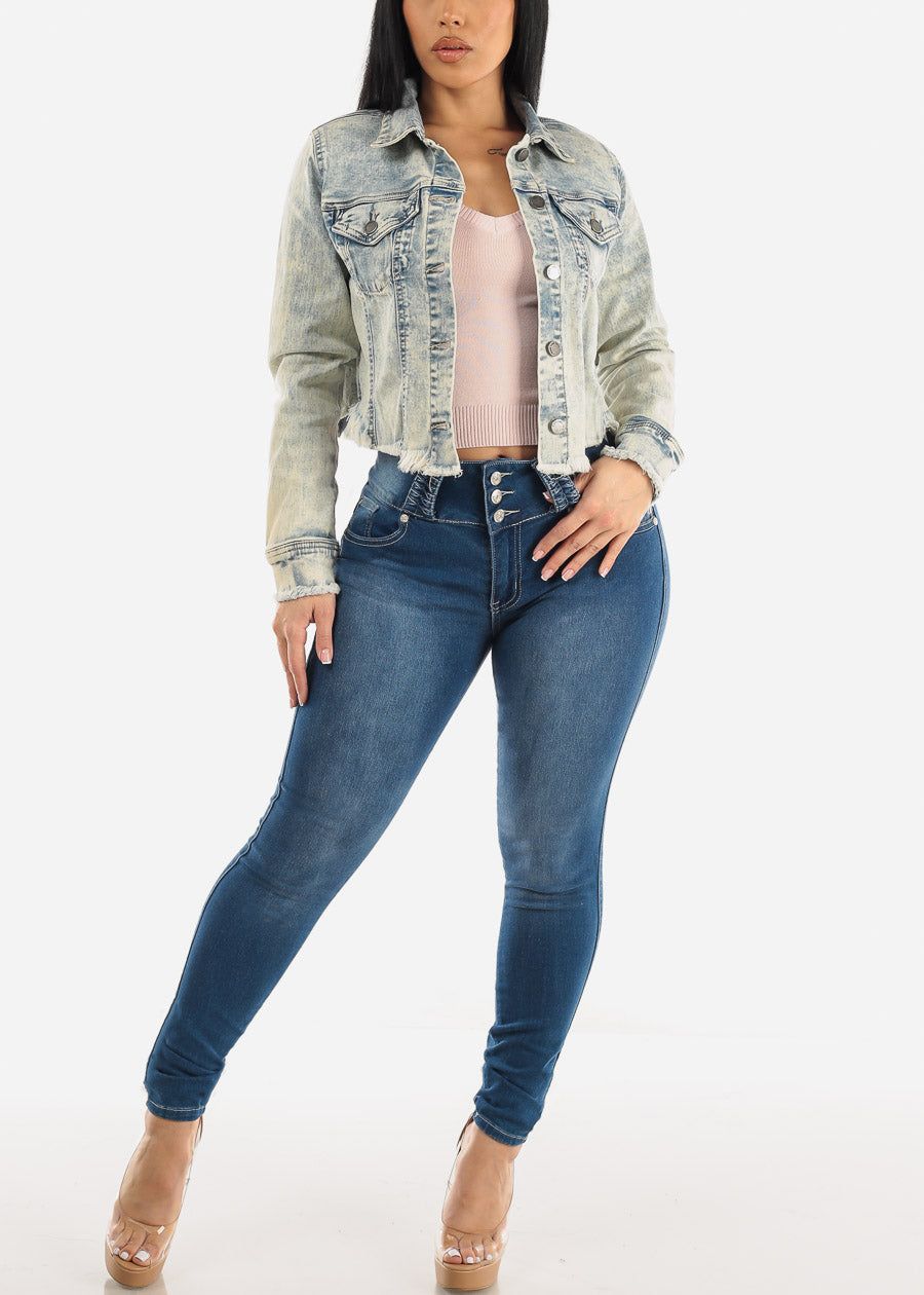 Denim Acid Wash Ripped Hem Jacket sold by Moda product image thumbnail 2