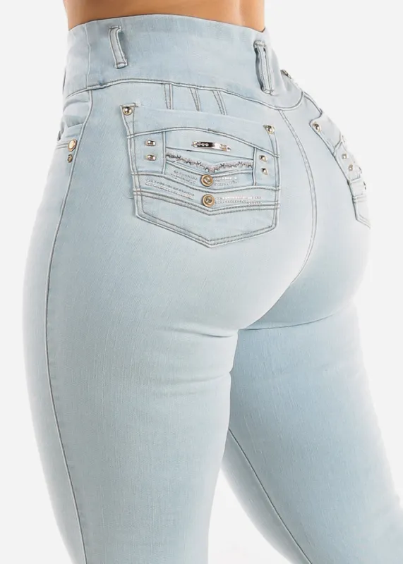 Super High Waist Butt Lifting Skinny Jeans Light Wash sold by Moda