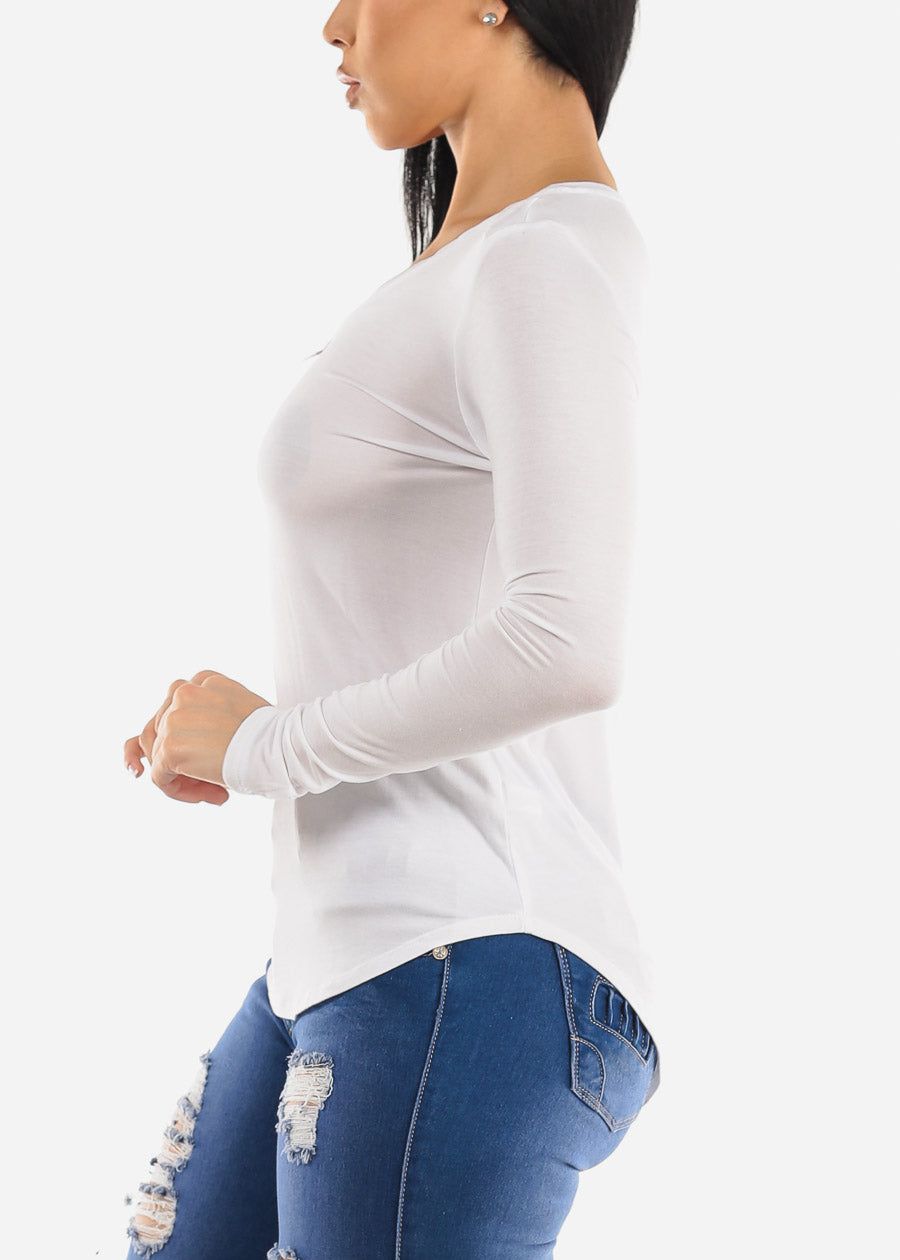White Long Sleeve Round Hem Vneck Top sold by Moda product image thumbnail 3