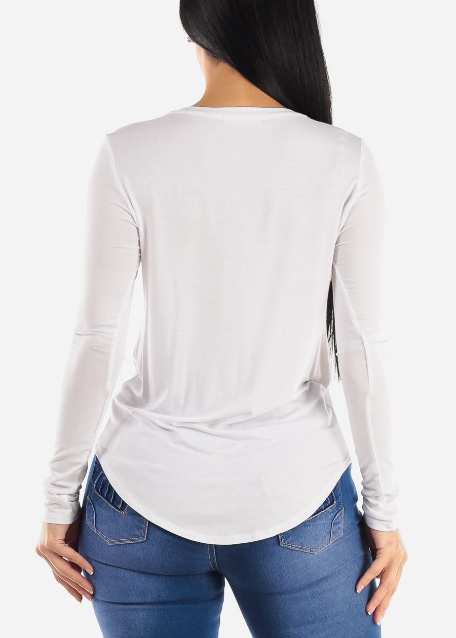 White Long Sleeve Round Hem Vneck Top sold by Moda product image thumbnail 4